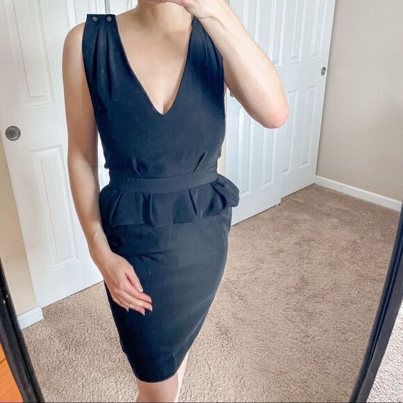 Maje Structured Peplum Dress Black 2 - Picture 2 of 13